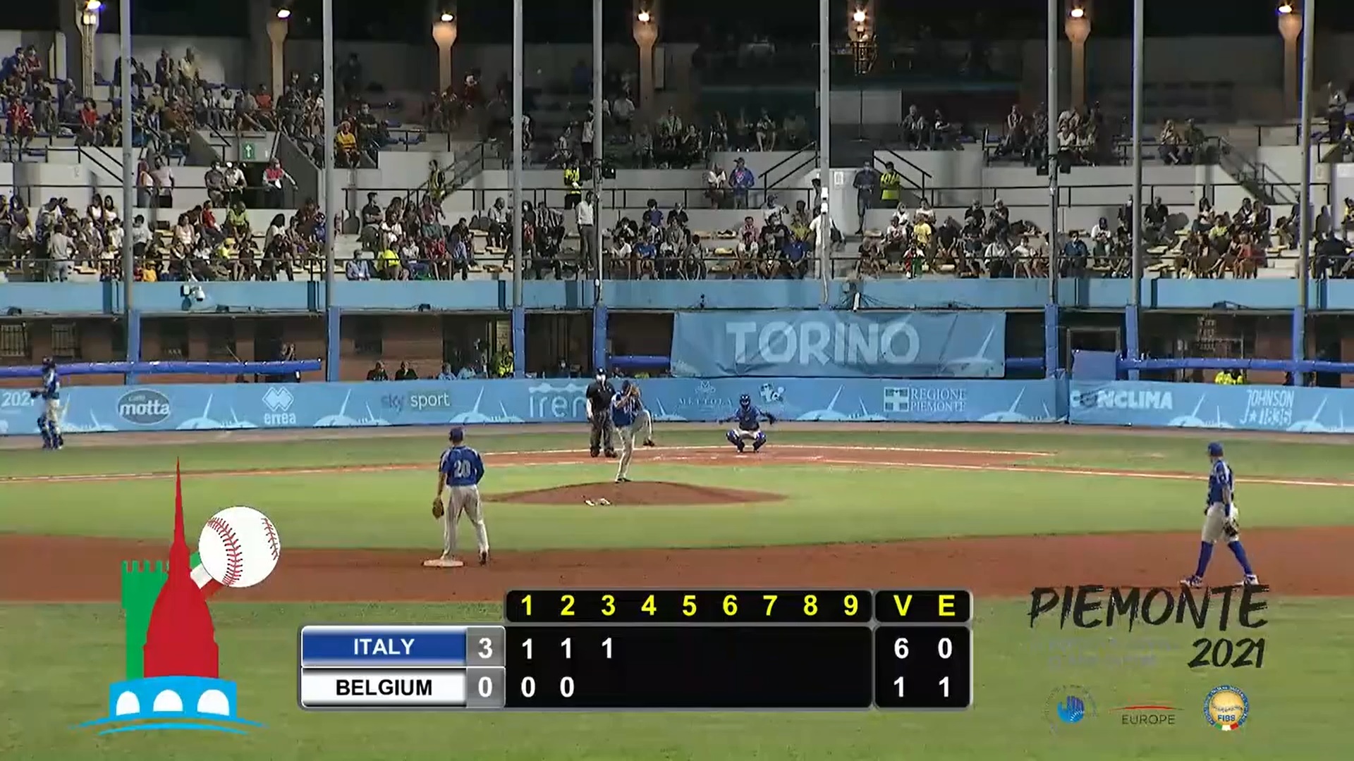 Live European Baseball Championship 2021 game in Torino