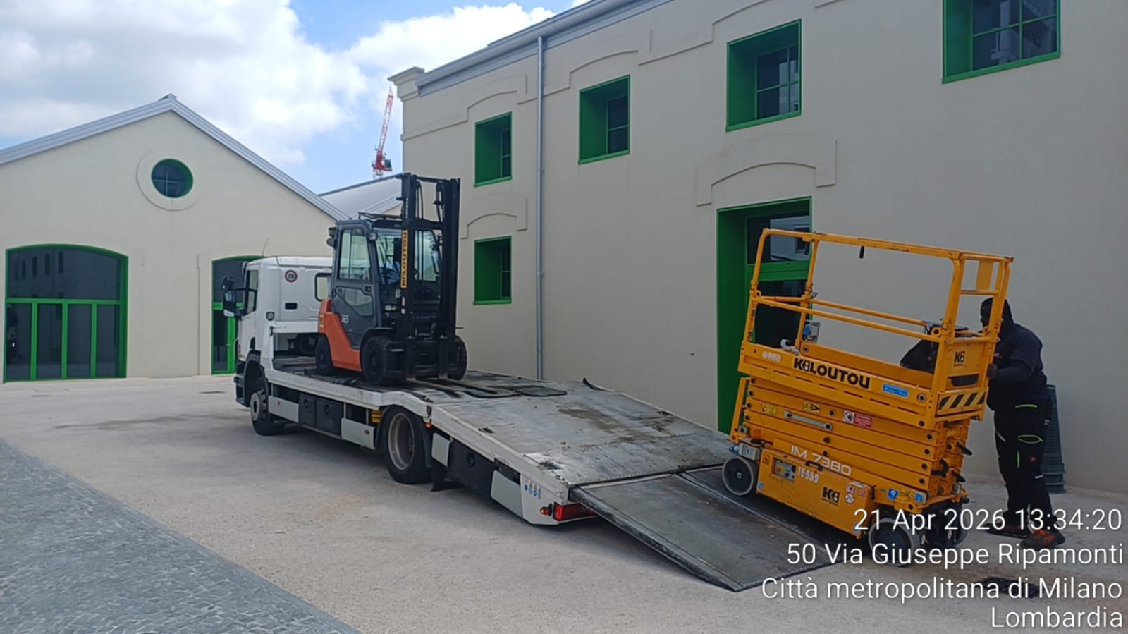 Dismantling equipment being removed from Olympic Village Milano